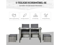Outsunny Balkonmöbel|Polyrattan Sitzgruppe Essgruppe Garnitur 5 tlg. mit Kissen