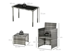 Outsunny Balkonmöbel|Polyrattan Sitzgruppe Essgruppe Garnitur 5 tlg. mit Kissen