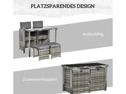 Outsunny Balkonmöbel|Polyrattan Sitzgruppe Essgruppe Garnitur 5 tlg. mit Kissen