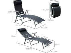 Sonnenliege mit Kissen Tragfähig bis 165 kg Schwarz*Outsunny