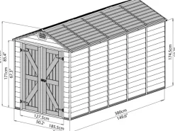 Palram - Canopia Kaminholzregale|Kunststoff-Gerätehaus Skylight 1.9 x 3.8 Beige-Braun 6,3 m²