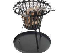 Perel Feuerkörbe|Gartenkamine|Feuerkorb Ø 30 cm Schwarz rund mit Asche-Auffangblech