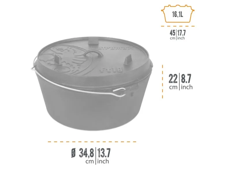 Petromax Campingzubehör|Dutch Oven FT18 Schwarz mit Standfüßen ca. 17,3 l