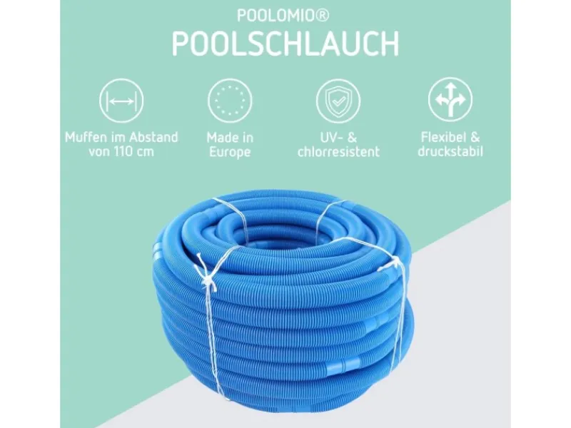 Poolschlauch 32mm Blau mit Trennmuffen, 6,6 Meter*Poolomio Online