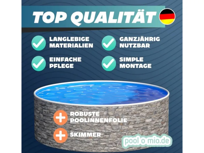 Stahlwandpool Set Rund 360 x 120 cm Steinoptik Aufstellpool mit Innenfolie, Skimmer und Einlaufdüse*Poolomio Discount