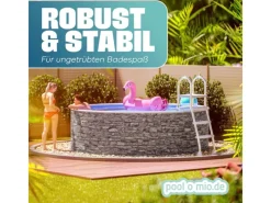 Stahlwandpool Set Rund 460 x 120 cm Steinoptik Aufstellpool mit Innenfolie, Skimmer und Einlaufdüse*Poolomio Online