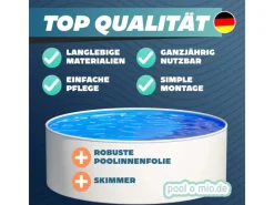 Stahlwandpool Set Rund 360 x 120 cm Weiß Aufstellpool mit Innenfolie, Skimmer und Einlaufdüse*Poolomio Discount