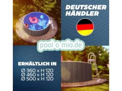Stahlwandpool Set Rund 460 x 120 cm Rattan Aufstellpool mit Innenfolie, Skimmer und Einlaufdüse*Poolomio Best
