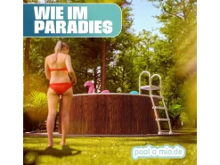 Stahlwandpool Set Rund 360 x 120 cm Holzoptik Aufstellpool mit Innenfolie, Skimmer und Einlaufdüse*Poolomio Best