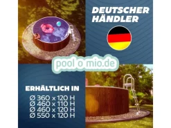 Stahlwandpool Set Rund 550 x 120 cm Holzoptik Aufstellpool mit Innenfolie, Skimmer und Einlaufdüse*Poolomio Best