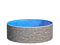 Poolomio Aufstellpools|Stahlwandpool Set Rund 400 x 120 cm Steinoptik Aufstellpool mit Innenfolie, Skimmer und Einlaufdüse
