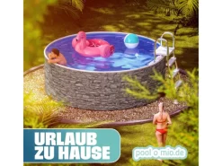 Poolomio Aufstellpools|Stahlwandpool Set Rund 400 x 120 cm Steinoptik Aufstellpool mit Innenfolie, Skimmer und Einlaufdüse