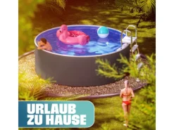Stahlwandpool Set Rund 360 x 90 cm Graphite Aufstellpool mit Innenfolie Skimmer und Einlaufdüse*Poolomio New