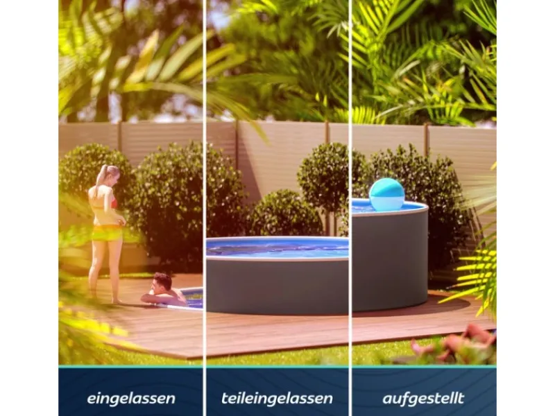Stahlwandpool Set Rund 360 x 90 cm Graphite Aufstellpool mit Innenfolie Skimmer und Einlaufdüse*Poolomio New
