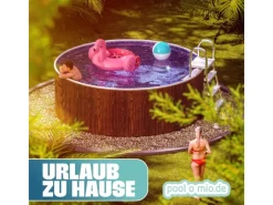 Poolomio Aufstellpools|Stahlwandpool Set Rund 360 x 90 cm Holzoptik Aufstellpool mit Poolleiter, Innenfolie, Skimmer und Einlaufdüse