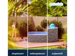 Stahlwandpool Set Rund 360 x 90 cm Steinoptik Aufstellpool mit Innenfolie, Skimmer und Einlaufdüse*Poolomio Online