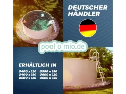 Poolomio Aufstellpools|Stahlwandpool Set Rund 600 x 120 cm Aufstellpool mit 0,6 mm Stahlwand, 0,6 mm Innenfolie Sand, Skimmer und Einlaufdüse