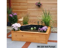 Promadino Teichfolien|Rund Um Den Teich|Hochteich mit 4 Pflanzzonen inkl. Pumpe (LxBxH) 146 x 146 x 40 cm