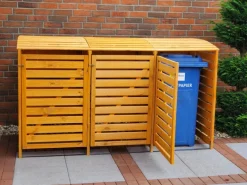 Mülltonnenbox Vario III für 3 Tonnen 122 cm x 92 cm x 219 cm Braun*Promadino New