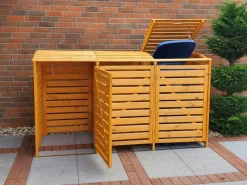 Mülltonnenbox Vario III für 3 Tonnen 122 cm x 92 cm x 219 cm Braun*Promadino New