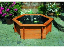 Promadino Teichfolien|Rund Um Den Teich|Sechseck-Hochteich Ø 100 cm inkl. Pumpe 220 Volt aus Kiefernholz
