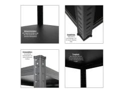 PROREGAL Sportgeräte|Balkonmöbel|All Black Series Schwerlastregal Ragnar für Gesamtlast 500  kg HxBxT 150 x 45 x 45 cm Matt Schwarz Kellerregal Steckregal Garagenregal