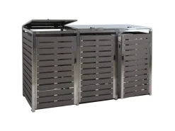 3er Mülltonnenverkleidung HxBxT 120x200x85 cm Mülltonnenbox Mülltonnenabdeckung WPC Edelstahl 104kg*PROREGAL Clearance