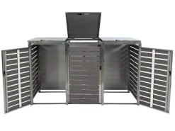 3er Mülltonnenverkleidung HxBxT 120x200x85 cm Mülltonnenbox Mülltonnenabdeckung WPC Edelstahl 104kg*PROREGAL Clearance