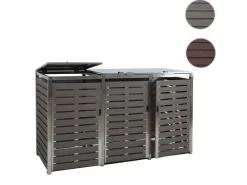 3er Mülltonnenverkleidung HxBxT 120x200x85 cm Mülltonnenbox Mülltonnenabdeckung WPC Edelstahl 104kg*PROREGAL Clearance