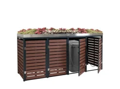 PROREGAL Weitere Ordnungssysteme Für Den Garten|4er Mülltonnenverkleidung Mit Pflanzkasten HxBxT 124x265x84 cm Walnuss-Holzoptik Mülltonne WPC Edelstahl 132kg