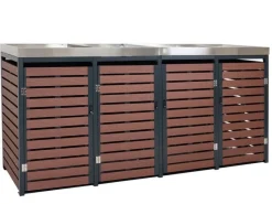 PROREGAL Weitere Ordnungssysteme Für Den Garten|4er Mülltonnenverkleidung Mit Pflanzkasten HxBxT 124x265x84 cm Walnuss-Holzoptik Mülltonne WPC Edelstahl 132kg