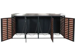 PROREGAL Weitere Ordnungssysteme Für Den Garten|4er Mülltonnenverkleidung Mit Pflanzkasten HxBxT 124x265x84 cm Walnuss-Holzoptik Mülltonne WPC Edelstahl 132kg