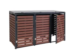 PROREGAL Weitere Ordnungssysteme Für Den Garten|3er Mülltonnenverkleidung HxBxT 119x205x84 cm Walnuss-Holzoptik Mülltonnenbox Mülltonnenabdeckung WPC Metall 109kg