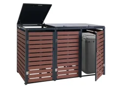 PROREGAL Weitere Ordnungssysteme Für Den Garten|3er Mülltonnenverkleidung HxBxT 119x205x84 cm Walnuss-Holzoptik Mülltonnenbox Mülltonnenabdeckung WPC Metall 109kg