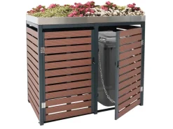 PROREGAL Weitere Ordnungssysteme Für Den Garten|2er Mülltonnenverkleidung Mit Pflanzkasten HxBxT 124x134x84 cm Walnuss-Holzoptik Mülltonne WPC Edelstahl 79kg