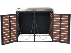 PROREGAL Weitere Ordnungssysteme Für Den Garten|2er Mülltonnenverkleidung Mit Pflanzkasten HxBxT 124x134x84 cm Walnuss-Holzoptik Mülltonne WPC Edelstahl 79kg