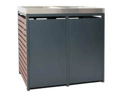 PROREGAL Weitere Ordnungssysteme Für Den Garten|2er Mülltonnenverkleidung Mit Pflanzkasten HxBxT 124x134x84 cm Walnuss-Holzoptik Mülltonne WPC Edelstahl 79kg