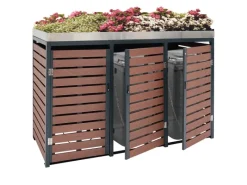 PROREGAL Weitere Ordnungssysteme Für Den Garten|3er Mülltonnenverkleidung Mit Pflanzkasten HxBxT 124x200x84 cm Walnuss-Holzoptik Mülltonne WPC Edelstahl 107kg