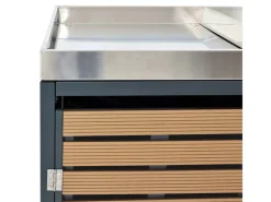 3er Mülltonnenverkleidung Mit Pflanzkasten HxBxT 124x200x84 cm Teak-Optik Mülltonne WPC Edelstahl 107kg*PROREGAL New