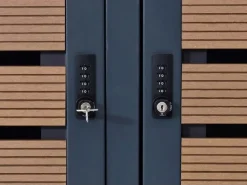 3er Mülltonnenverkleidung Mit Pflanzkasten HxBxT 124x200x84 cm Teak-Optik Mülltonne WPC Edelstahl 107kg*PROREGAL New