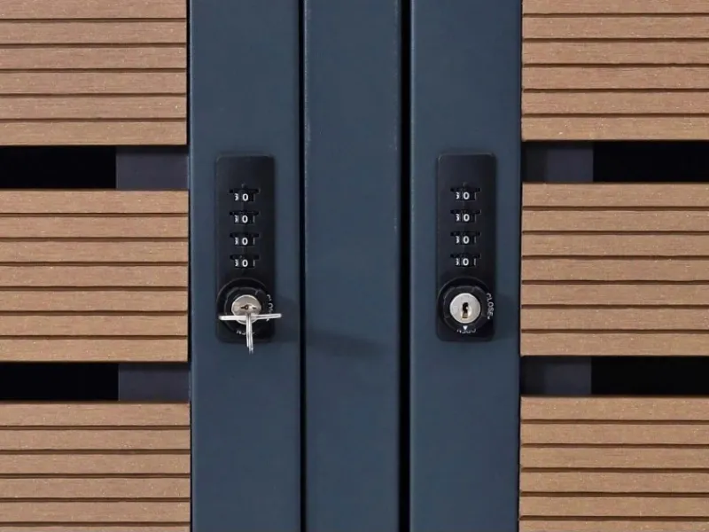 3er Mülltonnenverkleidung Mit Pflanzkasten HxBxT 124x200x84 cm Teak-Optik Mülltonne WPC Edelstahl 107kg*PROREGAL New