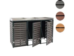 3er Mülltonnenverkleidung Mit Pflanzkasten HxBxT 124x200x84 cm Teak-Optik Mülltonne WPC Edelstahl 107kg*PROREGAL New