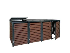 PROREGAL Weitere Ordnungssysteme Für Den Garten|4er Mülltonnenverkleidung HxBxT 119x264x84 cm Walnuss-Holzoptik Mülltonnenbox Mülltonnenabdeckung WPC Metall 130kg