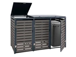3er Mülltonnenverkleidung HxBxT 119x205x84 cm Mülltonnenbox Mülltonnenabdeckung WPC Metall 109kg*PROREGAL Outlet