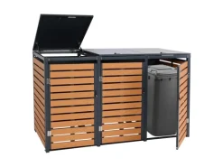 PROREGAL Weitere Ordnungssysteme Für Den Garten|3er Mülltonnenverkleidung HxBxT 119x205x84 cm Teak-Optik Mülltonnenbox Mülltonnenabdeckung WPC Metall 109kg