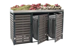 3er Mülltonnenverkleidung Mit Pflanzkasten HxBxT 124x200x84 cm Mülltonne WPC Edelstahl 107kg*PROREGAL Online