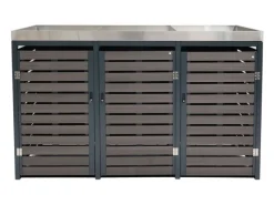 3er Mülltonnenverkleidung Mit Pflanzkasten HxBxT 124x200x84 cm Mülltonne WPC Edelstahl 107kg*PROREGAL Online