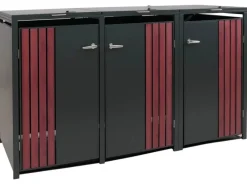 PROREGAL Weitere Ordnungssysteme Für Den Garten|3er-Mülltonnenverkleidung Mit Deckel HxBxT 122x200x84 cm Anthrazit Holzoptik Dunkel Mülltonne 83kg