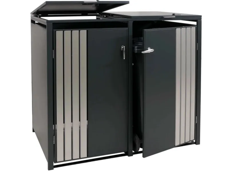 2er-Mülltonnenverkleidung Mit Deckel HxBxT 122x132x84 cm Anthrazit Edelstahl Mülltonne 53kg*PROREGAL Hot