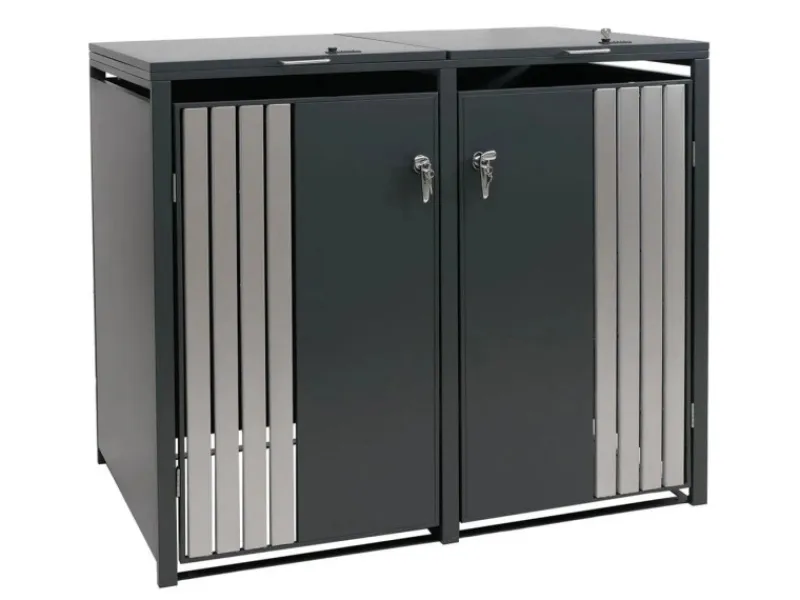 2er-Mülltonnenverkleidung Mit Deckel HxBxT 122x132x84 cm Anthrazit Edelstahl Mülltonne 53kg*PROREGAL Hot